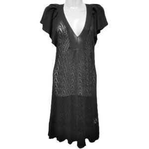 Black Crochet Knit Short Sleeve Dress Various Size S M  L - NWOT